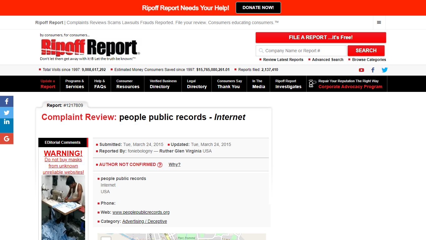 Ripoff Report | People public records Review - Internet